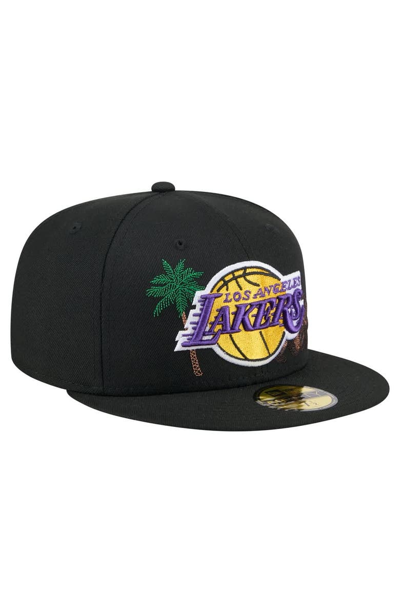 New Era Men's New Era Black Los Angeles Lakers State Stitch 59FIFTY Fitted Hat, Alternate, color, Black