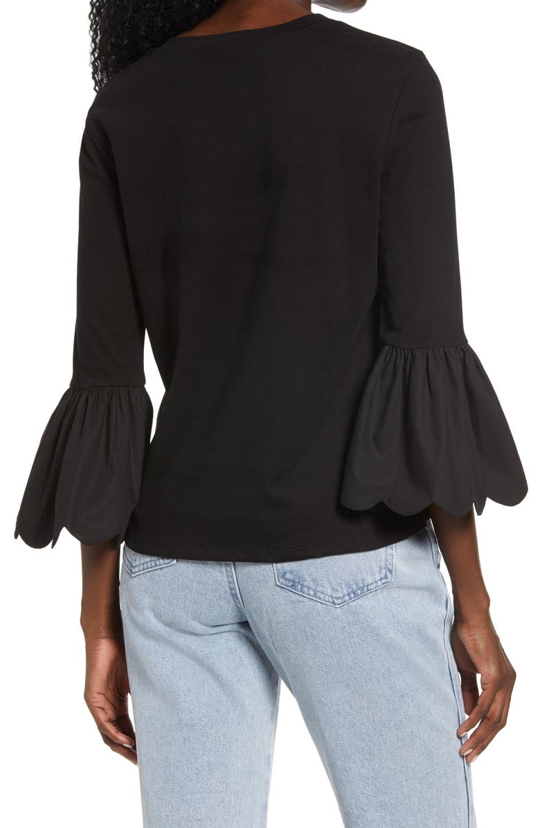 English Factory Scallop Bell Sleeve T-Shirt, Alternate, color,