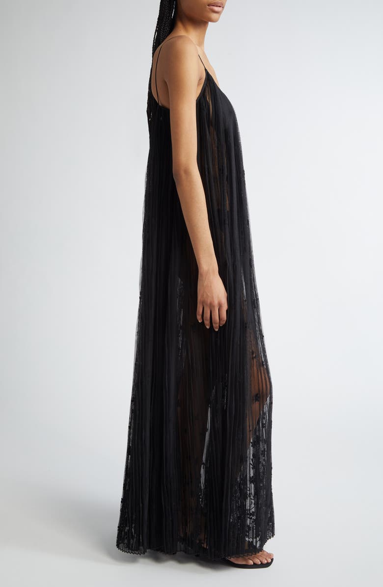 TOTEME Floral Plissé Tulle Maxi Dress, Alternate, color, Black