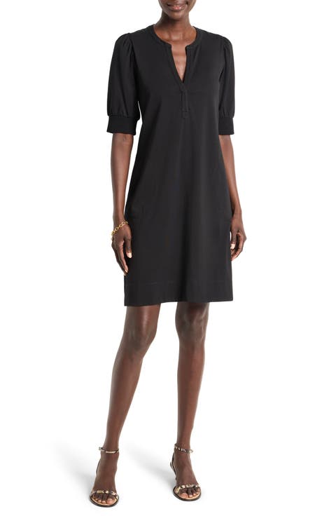 Black Split V Neck Long Sleeve Shift Dresses Black Split V Neck Long Sleeve Shift Dresses
