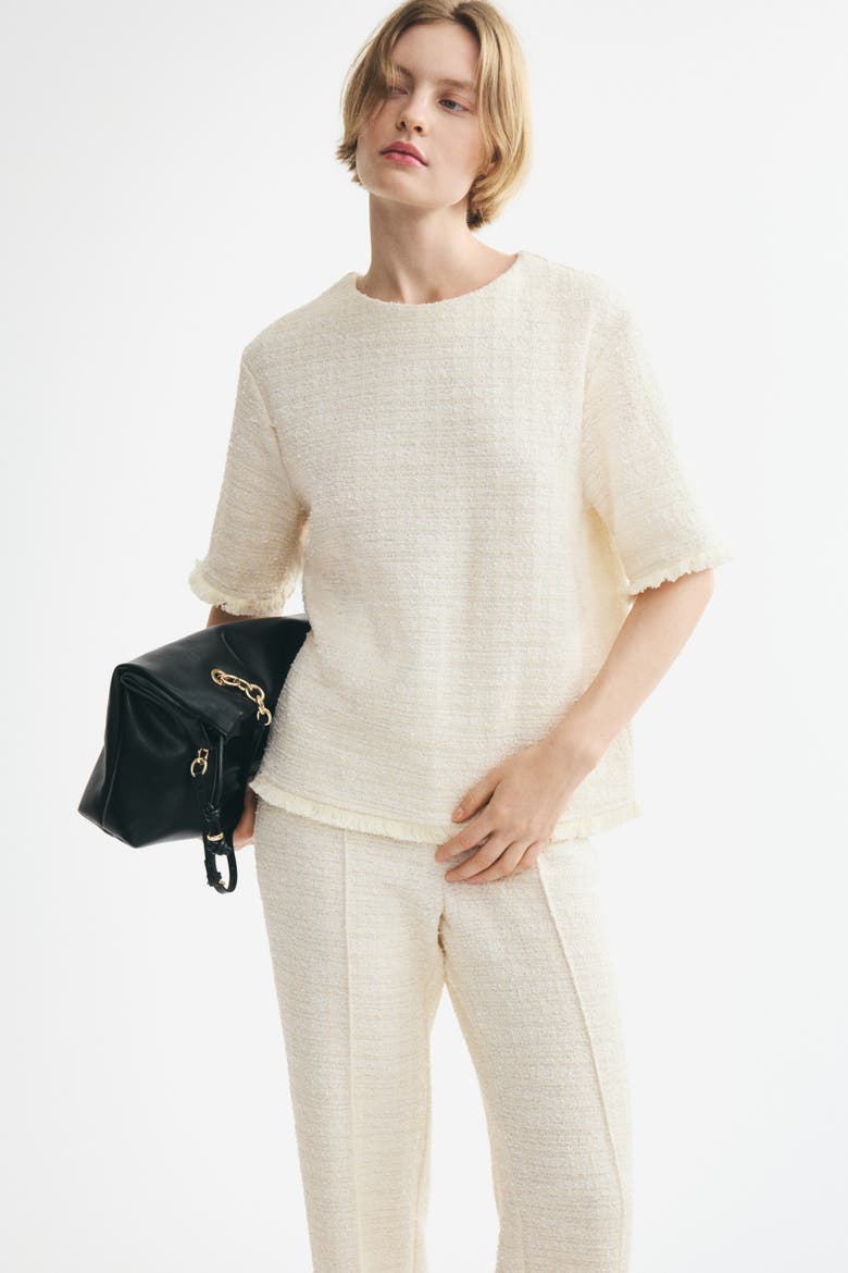 Bouclé-knit Top With Fringe, Alternate, color, Cream
