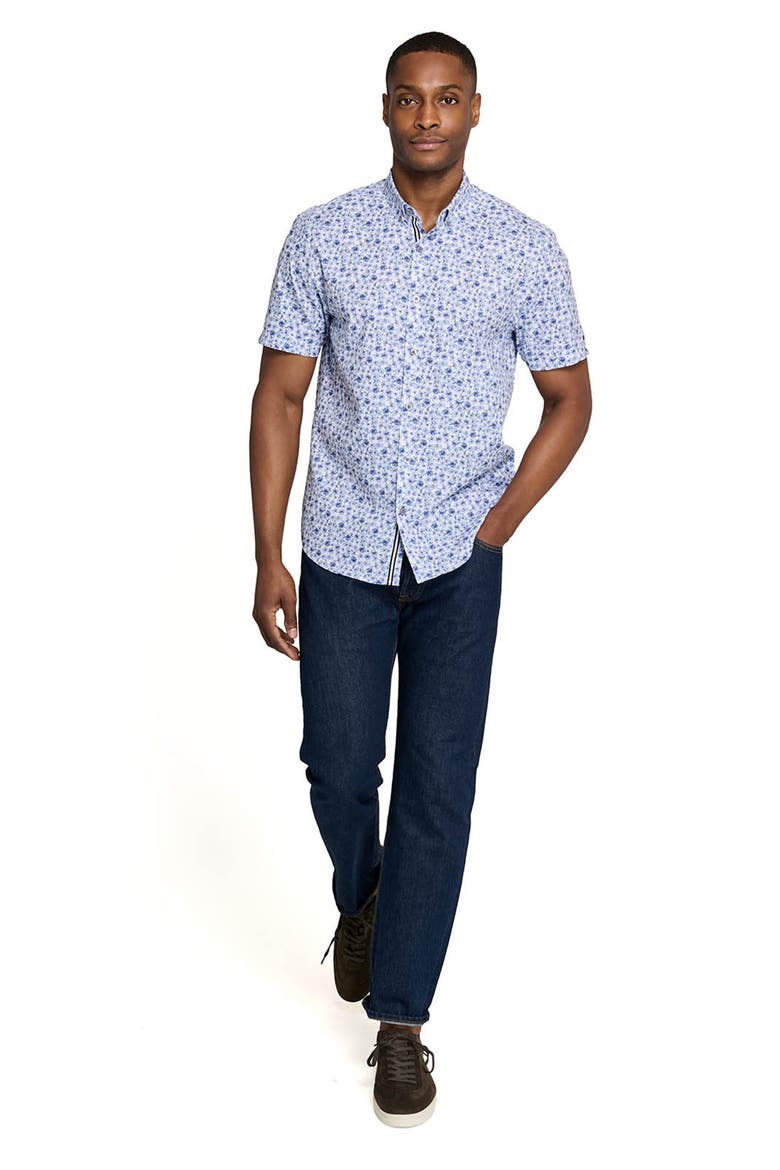 Greenpoint Garden Short Sleeve Button Down Performance Shirt, Alternate, color, WHITE/BLUE