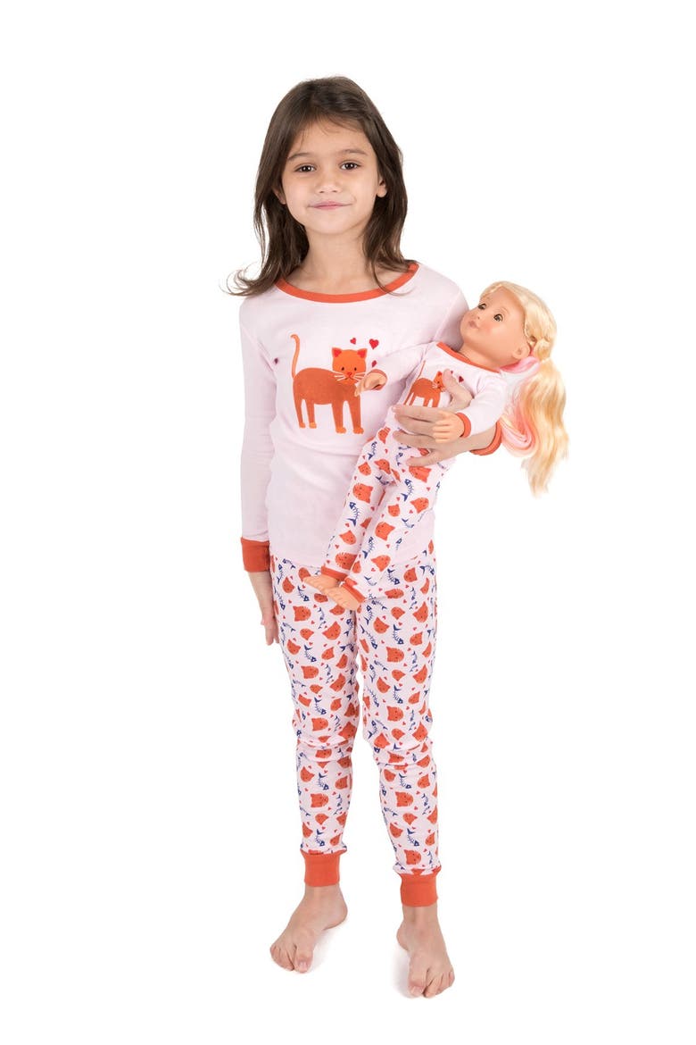 2-pc. Cotton Short Sleeve Shirt & Shorts Animal Print Pajama Set with Matching Doll Accessory, Alternate, color, MULTI