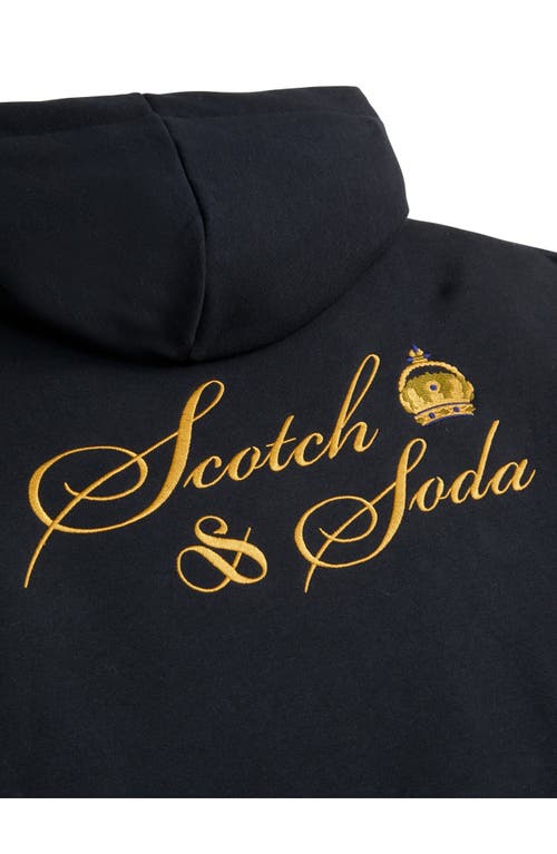 Scotch & Soda Logo Fleece Hoodie In Black