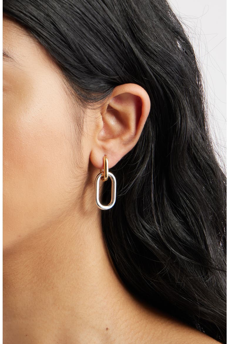 Double Link Drop Earrings, Alternate, color, SILVER- GOLD