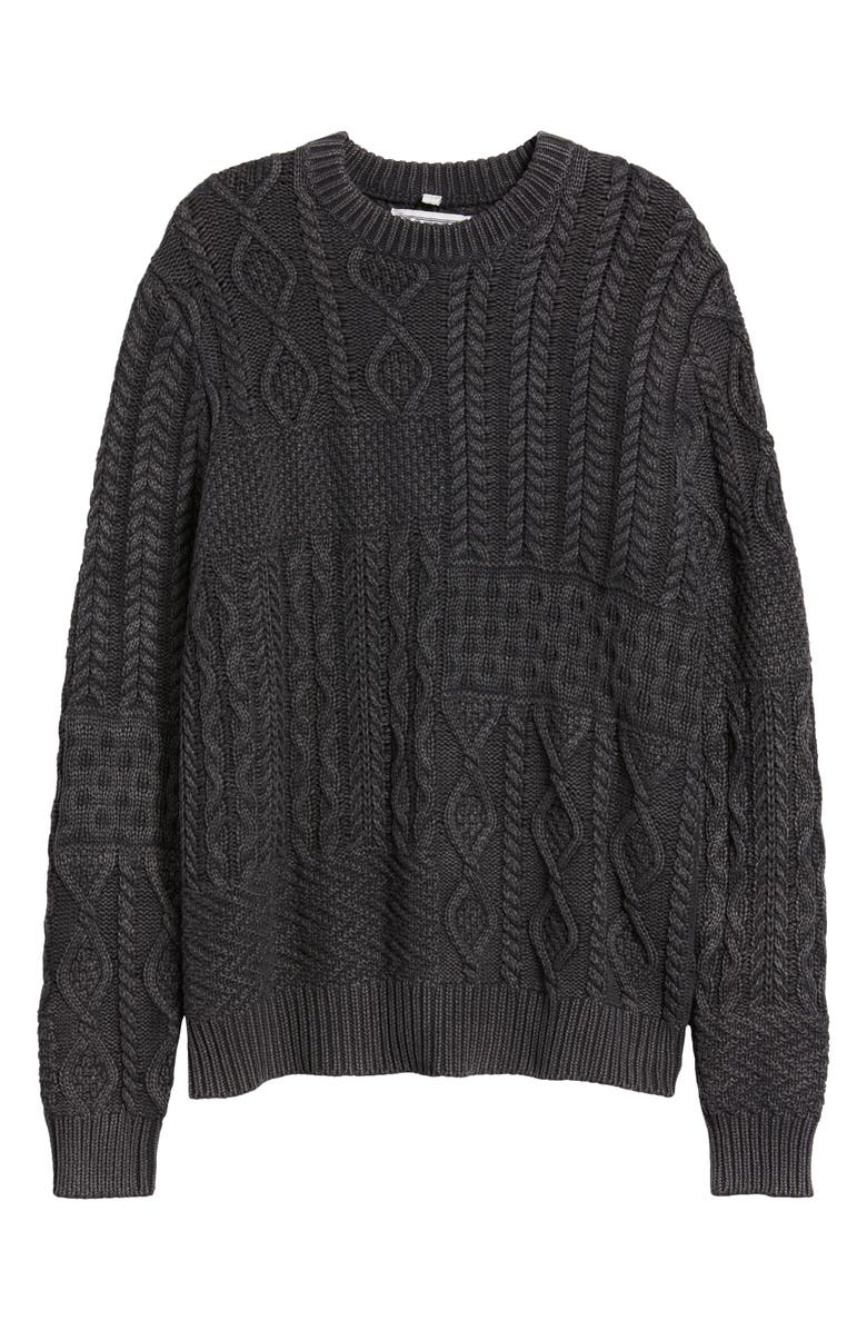 Schott NYC Stonewashed Patchwork Cable Sweater, Alternate, color, 