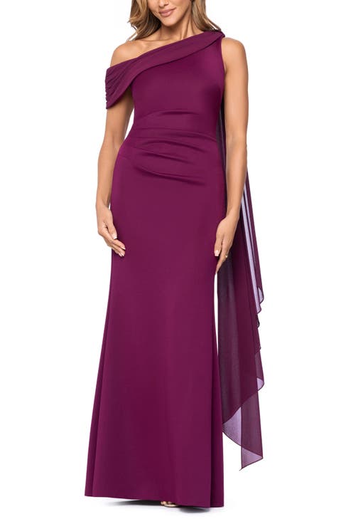 Off the Shoulder Sheath Gown with Chiffon Sash