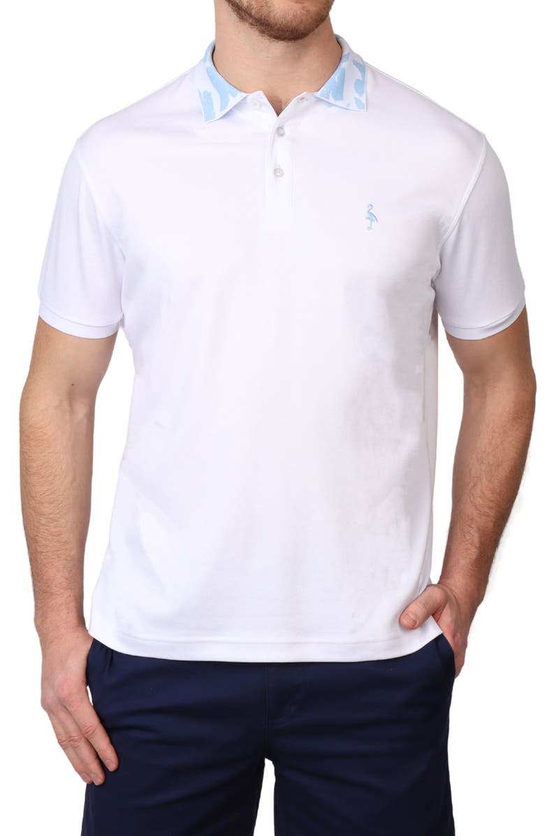 TailorByrd Jacquard Tropical Floral Collar Micro Piqué Polo, Main, color, Dove White