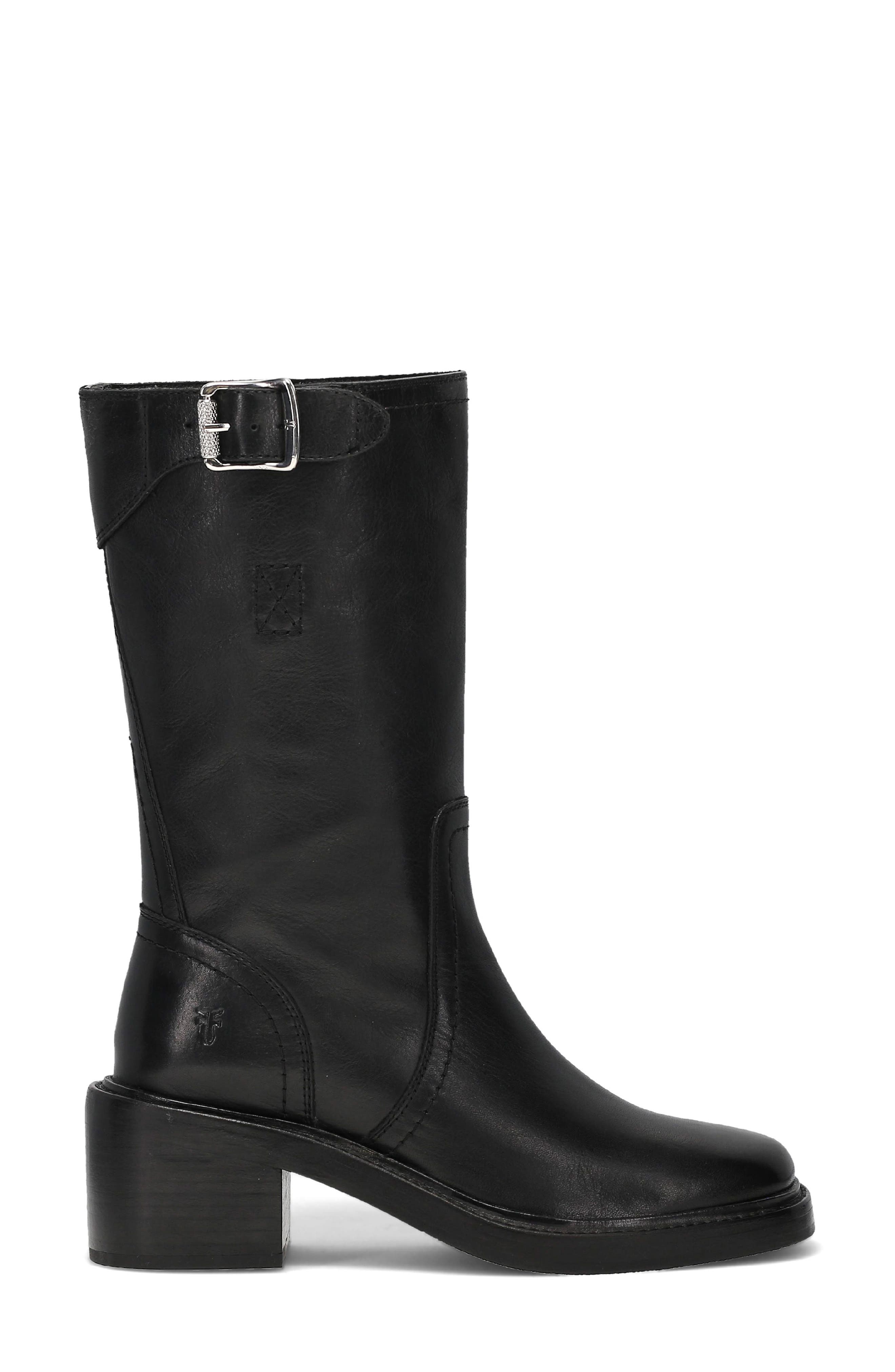 Kate Moto Mid Leather Boot, Alternate, color, BLACK