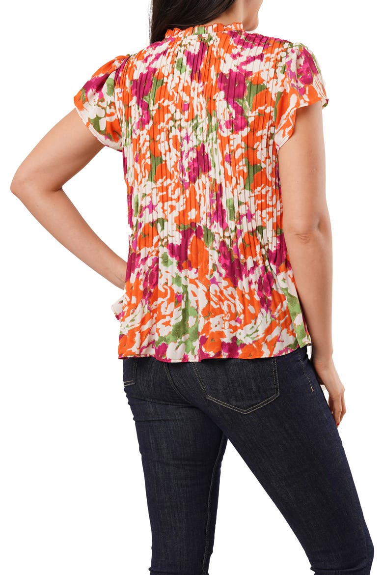 Pleated Tie Neck Short Sleeve Top, Alternate, color, PAULA WARM