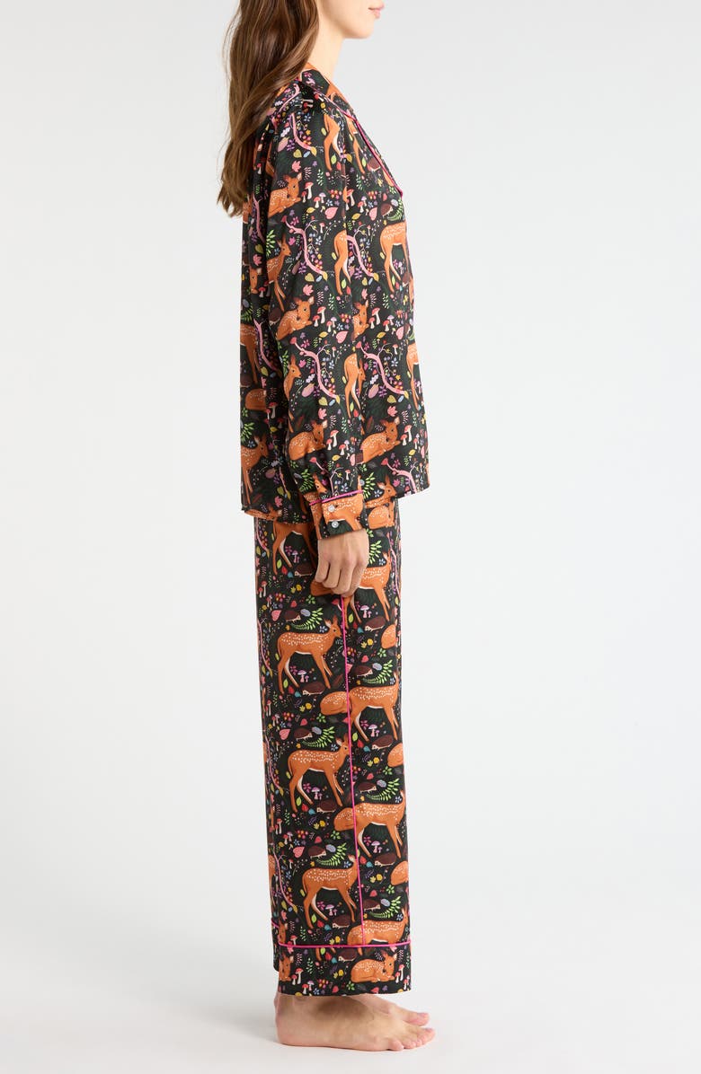 Karen Mabon Flora & Fawns Long Sleeve Pajamas, Alternate, color, Black