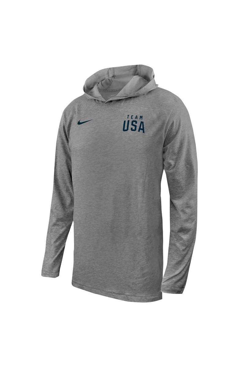 Nike Men's Nike Gray Team USA Performance Hooded Long Sleeve T-Shirt, Alternate, color, 