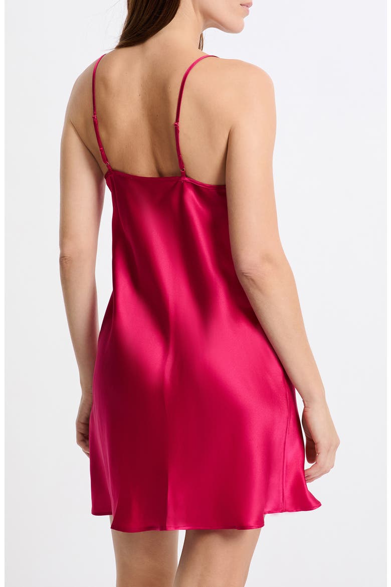 Milky Lace Trim Silk Chemise, Alternate, color, PETUNIA