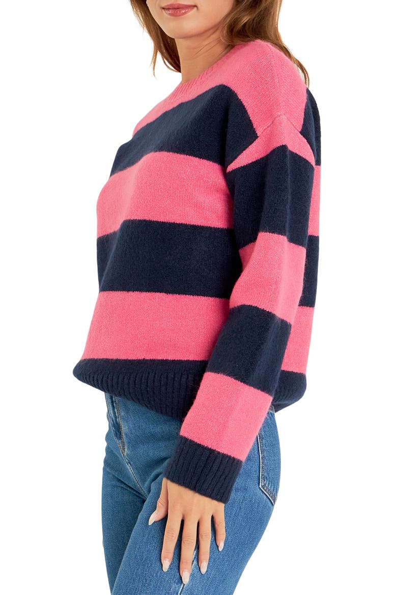 Bold Stripe Crewneck Sweater, Alternate, color, PINK/ NAVY