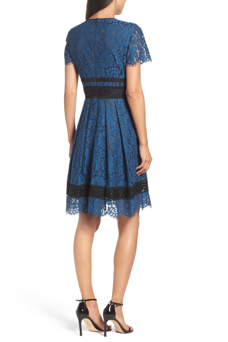 Lace Fit & Flare Dress, Alternate, color, TEAL