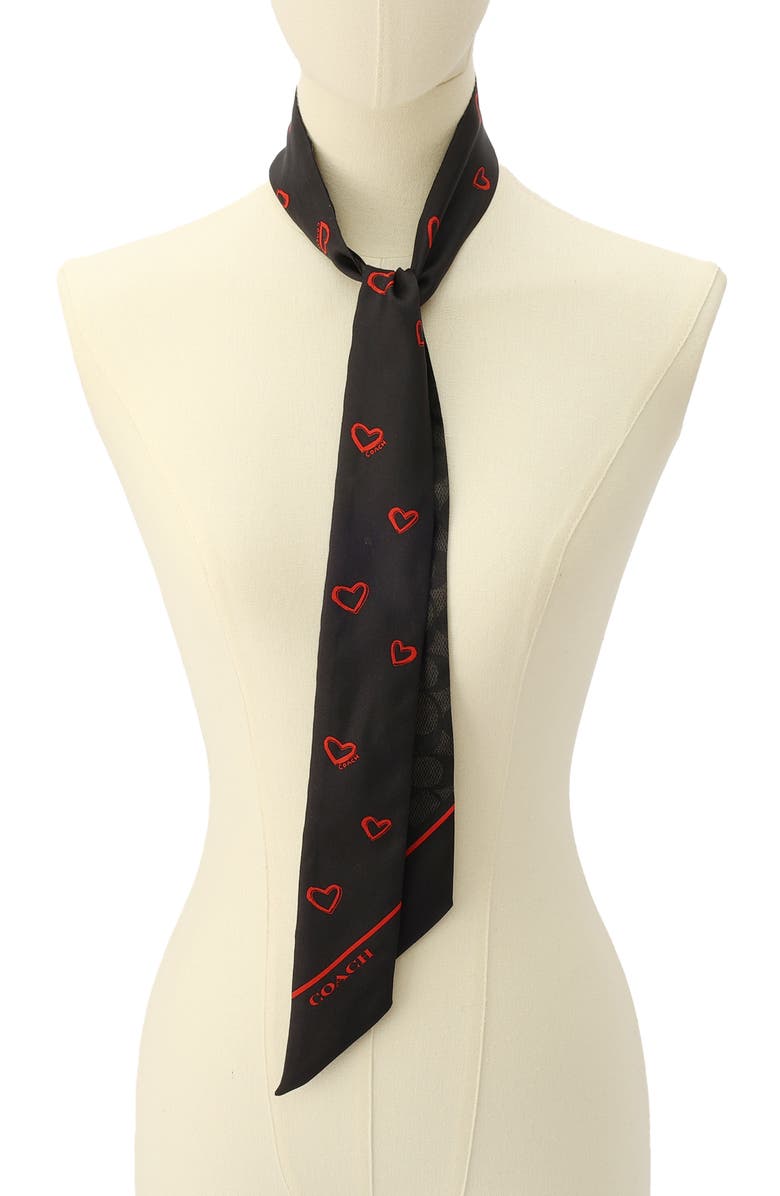 COACH Hearts Skinny Silk Scarf, Alternate, color, 