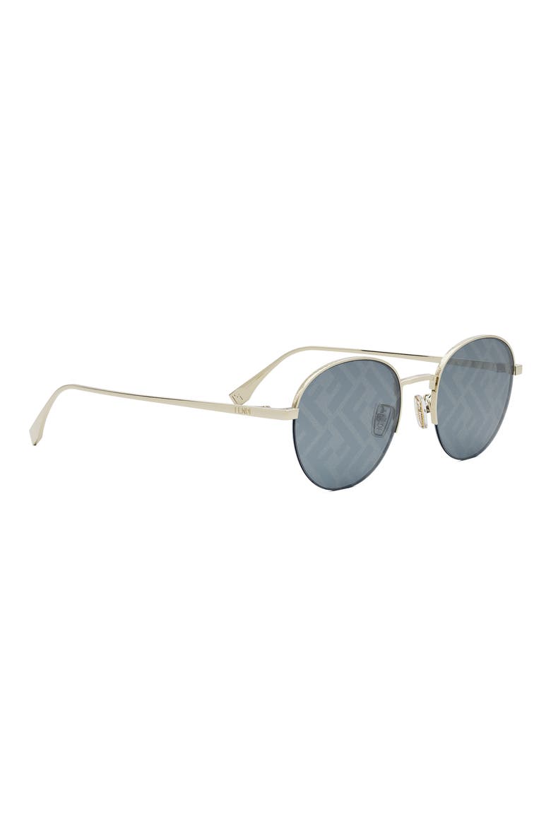 'Fendi Travel 52mm Mirrored Round Sunglasses, Alternate, color, GOLD / BLUE MIRROR