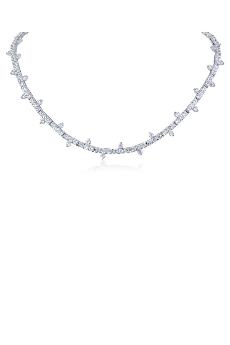Cubic Zirconia Spike Tennis Necklace, Main, color, RHODIUM PLATED
