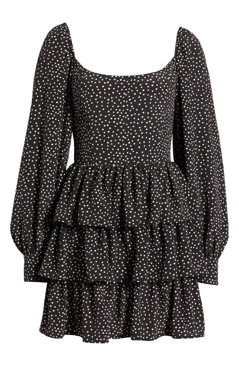 Charles Henry Polka Dot Long Sleeve Tiered Minidress, Alternate, color, 