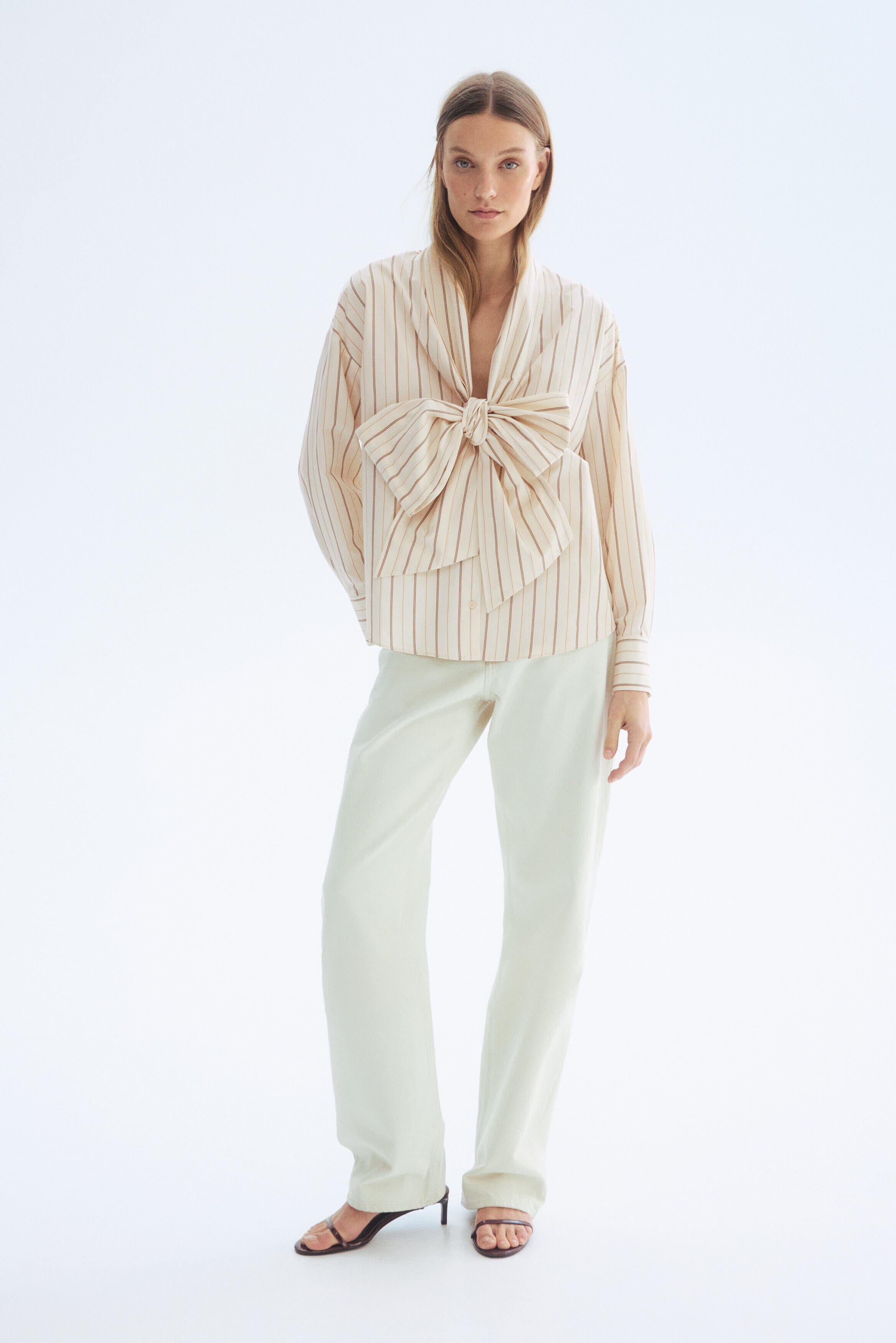 Tie-front poplin shirt - image 2