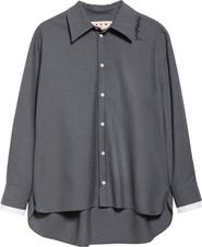 Marni Logo Embroidered Oversize High-Low Button-Up Shirt