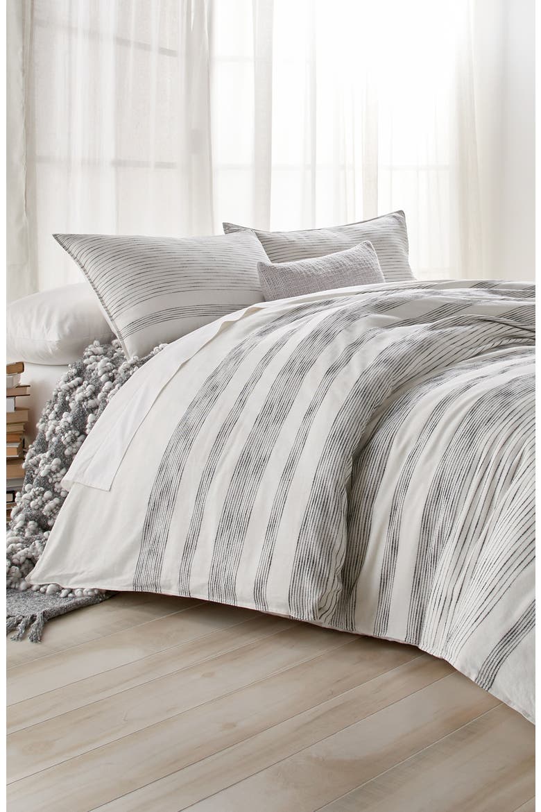 Pure Woven Stripe Duvet, Alternate, color, IVORY/ BLACK