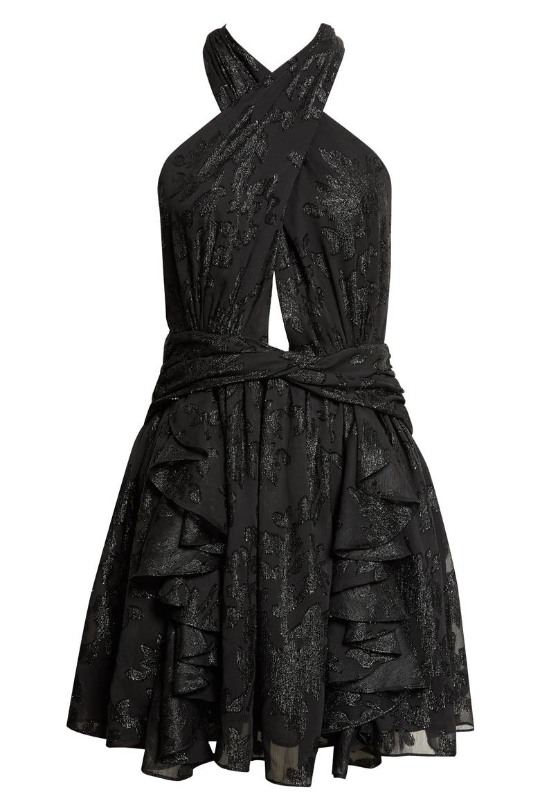 Olivia Metallic Jacquard Ruffle Minidress, Alternate, color, BLACK JACQUARD