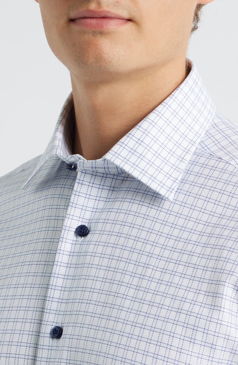 David Donahue Regular Fit Dobby Check Dress Shirt, Alternate, color, White/Navy