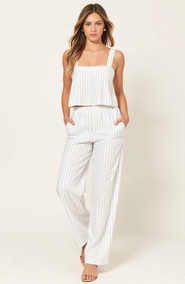 Modenaire Striped Open Back Crop Top and Wide Leg High Waist Pant Outfit Set