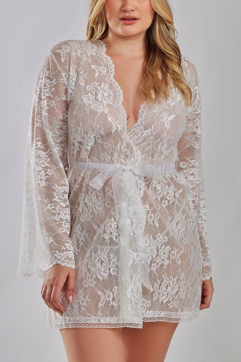 Scalloped Floral Lace Wrap Robe