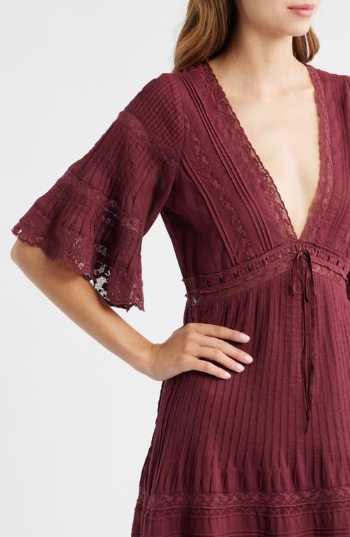 Loveshackfancy Marlowe Lace Detail Tiered Cotton Maxi Dress In Burgundy