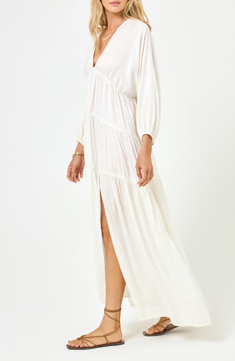 LSPACE Eterna Tiered Cover-Up Maxi Dress, Alternate, color, Cream