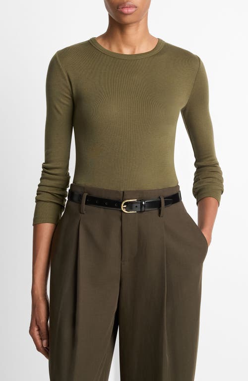 Vince Essential Long Sleeve Crewneck Tee In Green