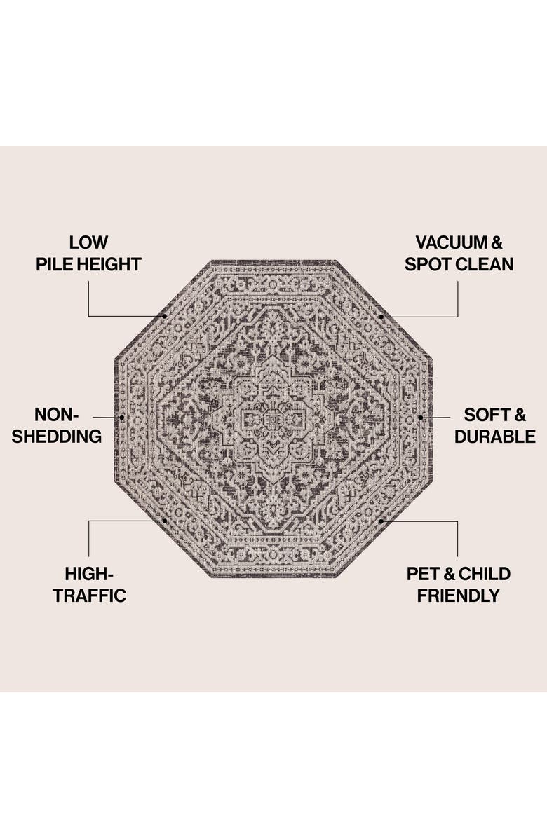 JONATHAN Y Sinjuri Medallion Textured Weave Octagon Indoor/Outdoor Area Rug, Alternate, color, Gray/Black