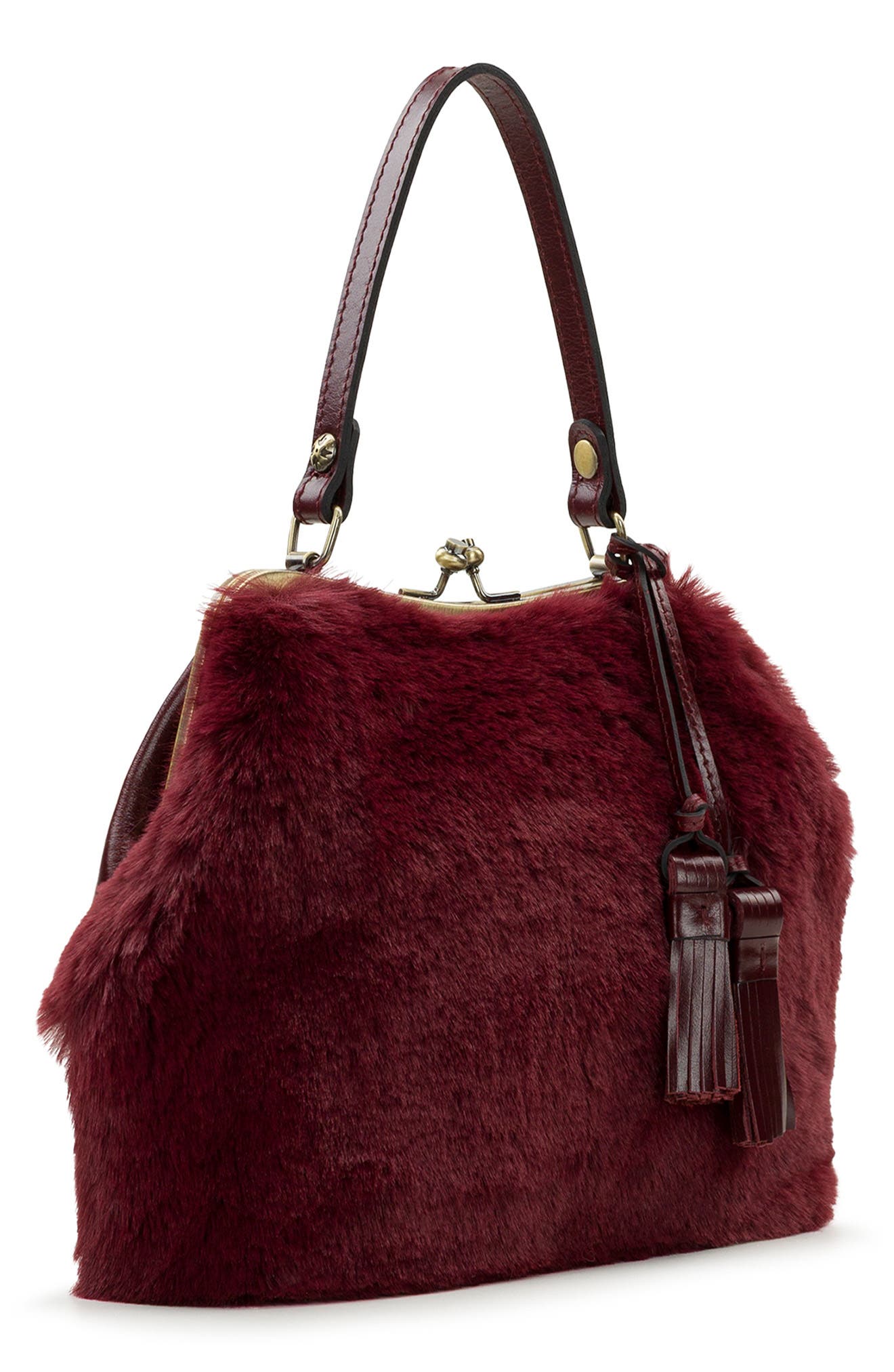 Patricia Nash Laureana Faux Fur Frame Top Shoulder Bag, Alternate, color, Oxblood