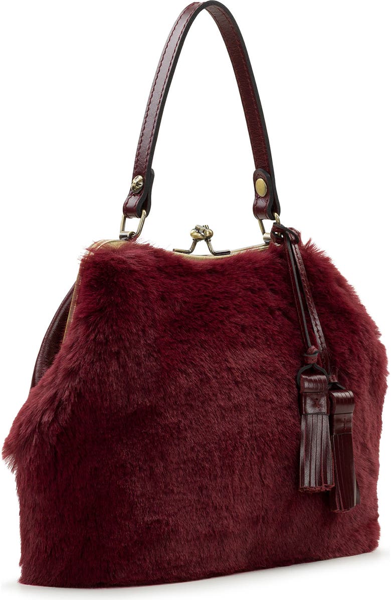 Patricia Nash Laureana Faux Fur Frame Top Shoulder Bag, Alternate, color, Oxblood