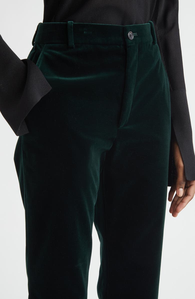 Saint Laurent High Waist Cotton Velour Pants, Alternate, color, Emeraude
