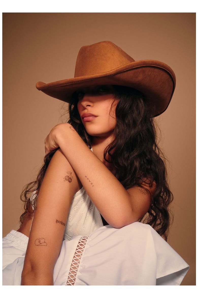 Disco Cowgirl Temporary Tattoos, Alternate, color, BLACK