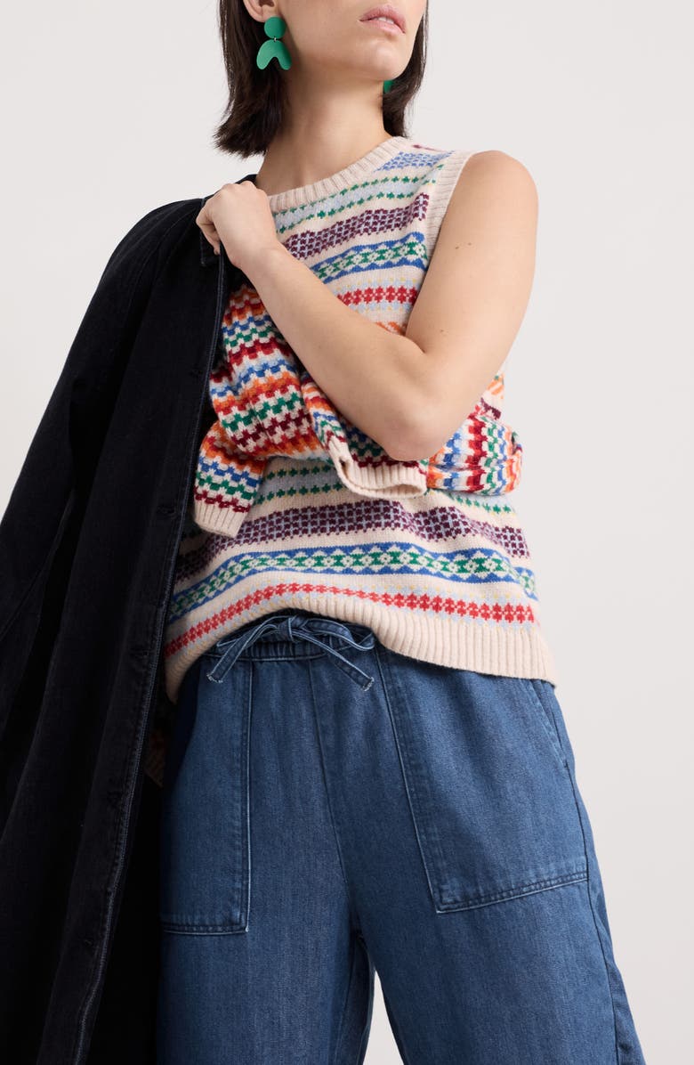 Seasalt Cornwall Percella Cove Fair Isle Merino Wool Blend Sweater Vest, Alternate, color, Knit Abstraction Multi