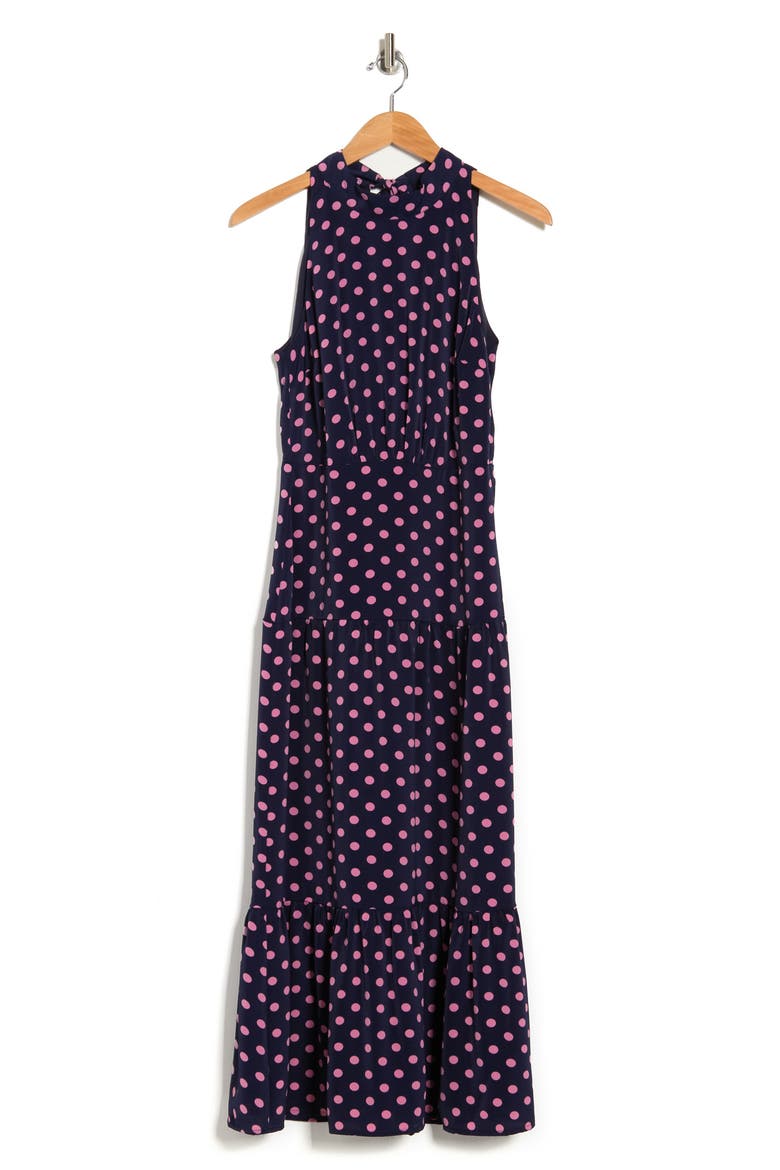 Polka Dot High Neck Dress, Main, color, NAVY/ PINK