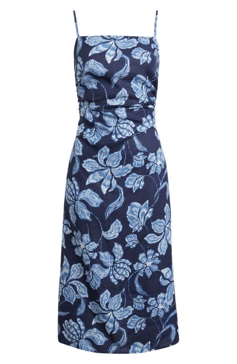 Sharona Ruched Linen Midi Dress