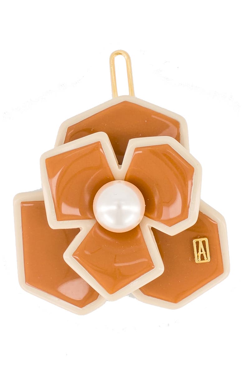 Art deco camelia flower hair acetate side barette, Main, color, CARAMEL