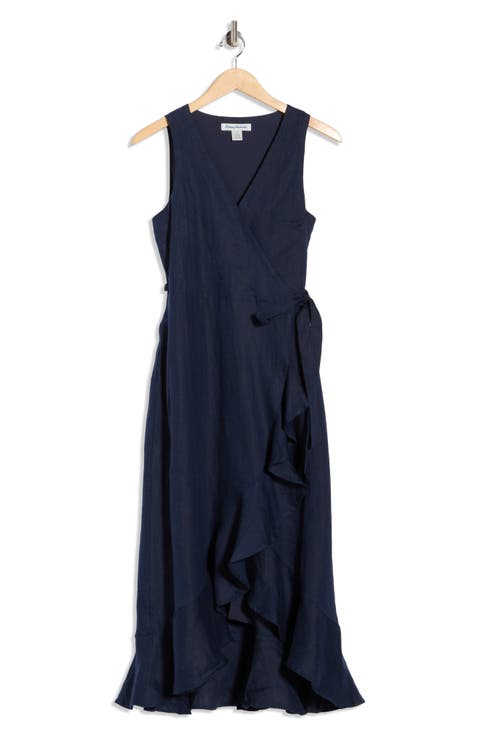 Coastalina Sleeveless Linen Wrap Dress