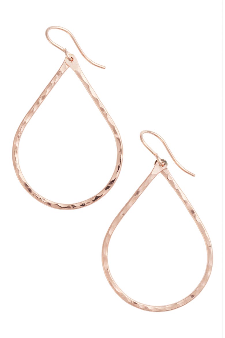 Pure Small Hammered Teardrop Earrings, Main, color, ROSE GOLD