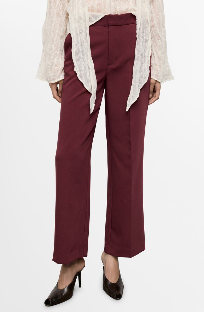 MANGO High Waist Straight Leg Pants, Main, color, Maroon