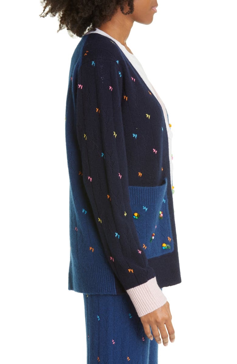 YanYan Rosie Colorblock Lambswool Pointelle Cardigan, Alternate, color, 