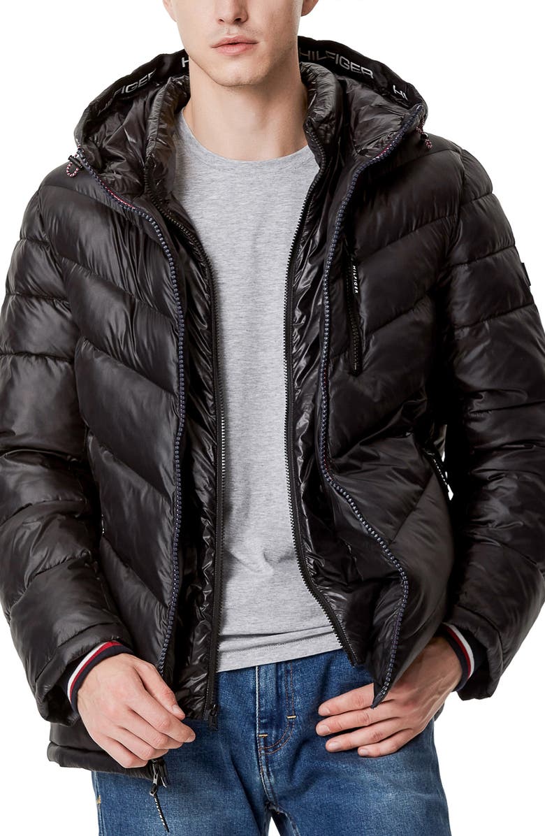 Tommy Hilfiger Chevron Hooded Puffer Jacket, Alternate, color,