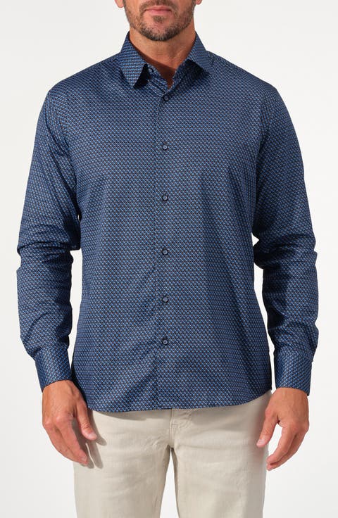 Geo Print Cotton Button-Up Shirt
