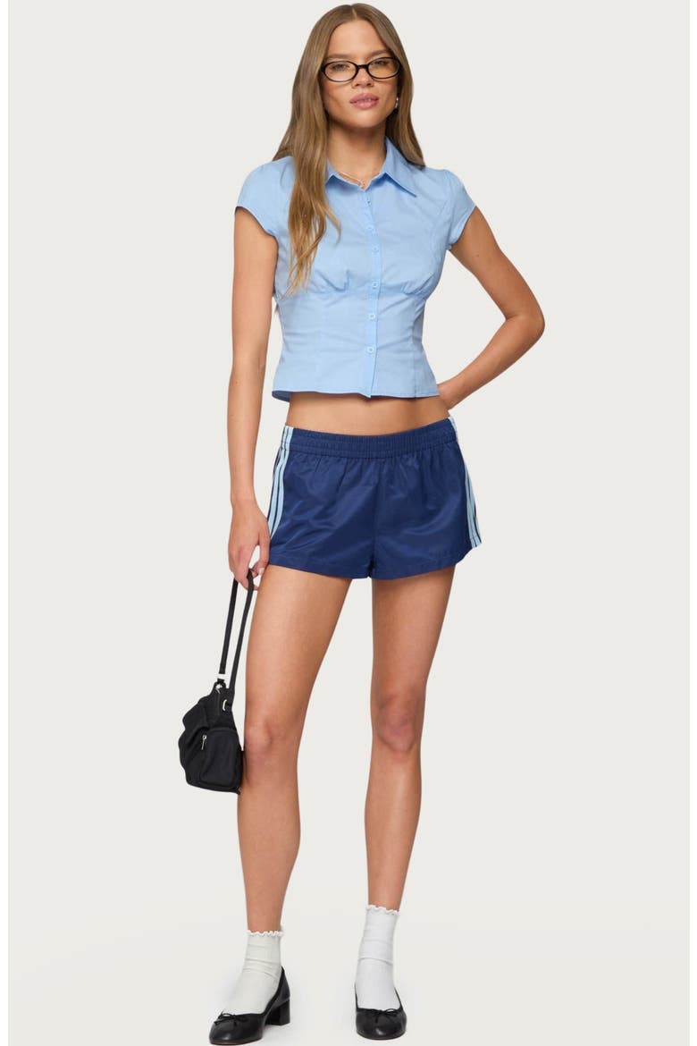 Massie Cap Sleeve Crop Button-Up Shirt, Alternate, color, LIGHT-BLUE