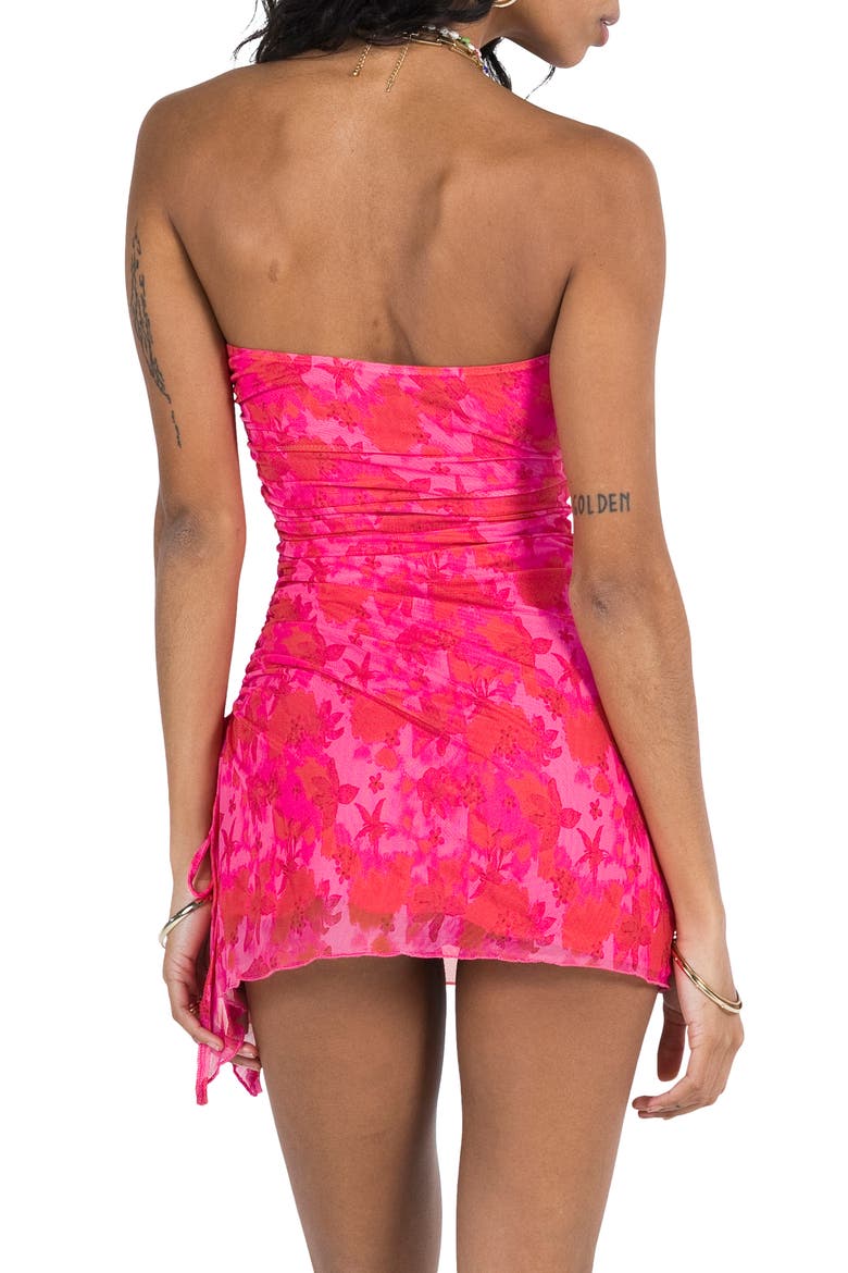 Donelli Floral Strapless Mesh Minidress, Alternate, color, PINK FLORAL